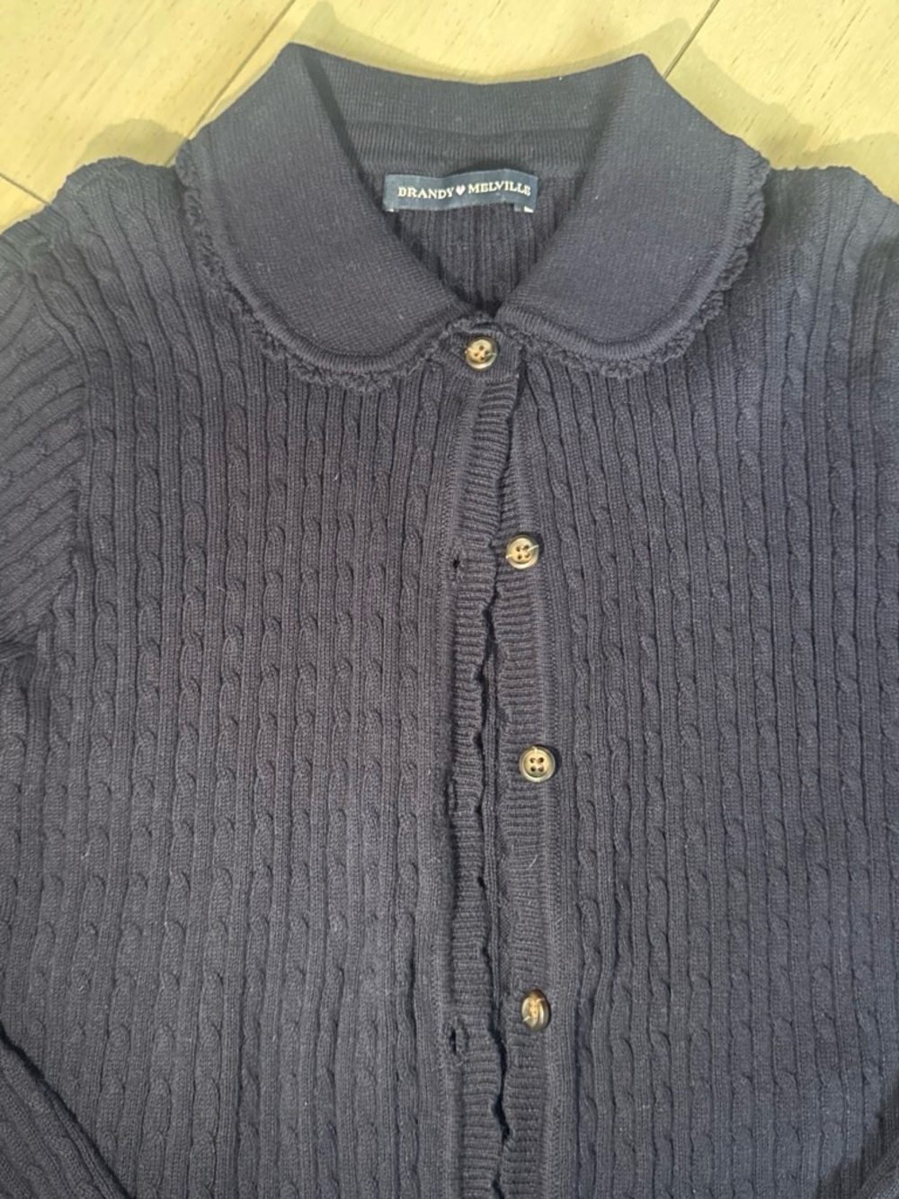 Brandy Melville Navy Cable Knit Button-Up Sweater